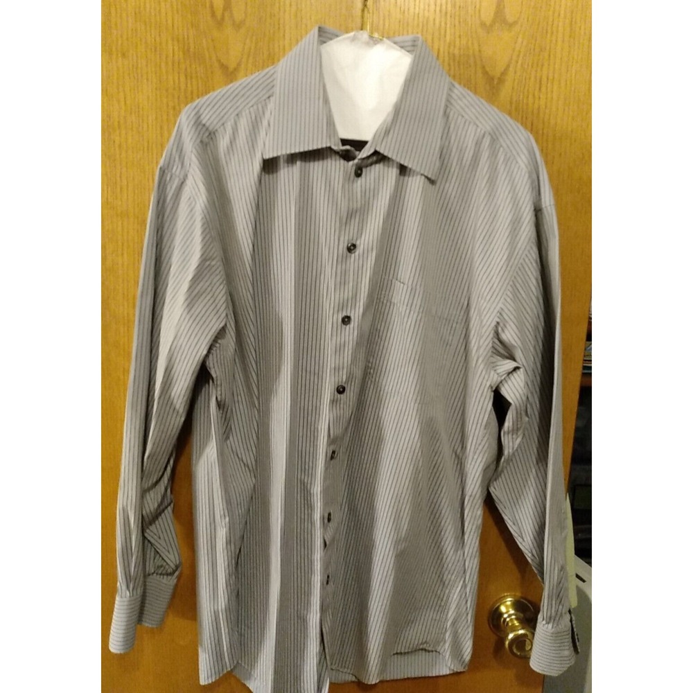 Claiborne Men's Dress Shirt SZ 16, 34/35 Lt Gray with Stripes Long Sleeve NICE!